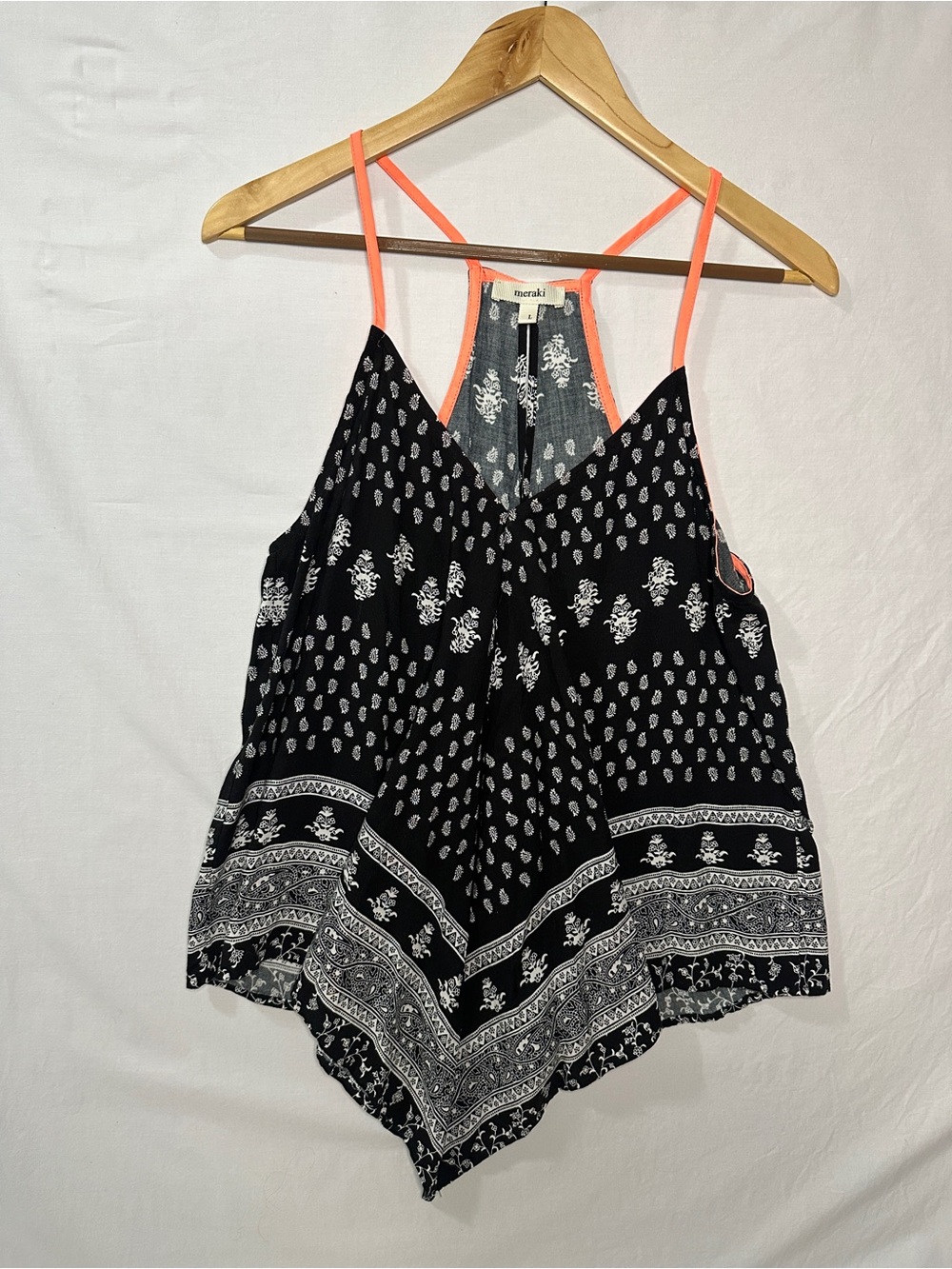 meraki Black Paisley Print Camisole with Coral Straps